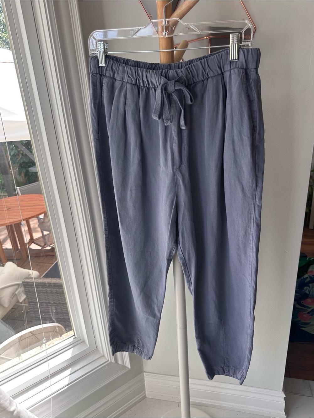 ZARA Women’s LINEN LYOCELL Drawstring Casual Pants Joggers Slate Blue Size Large
